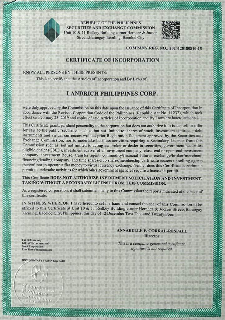 Securities and Exchange Commission Certificate
